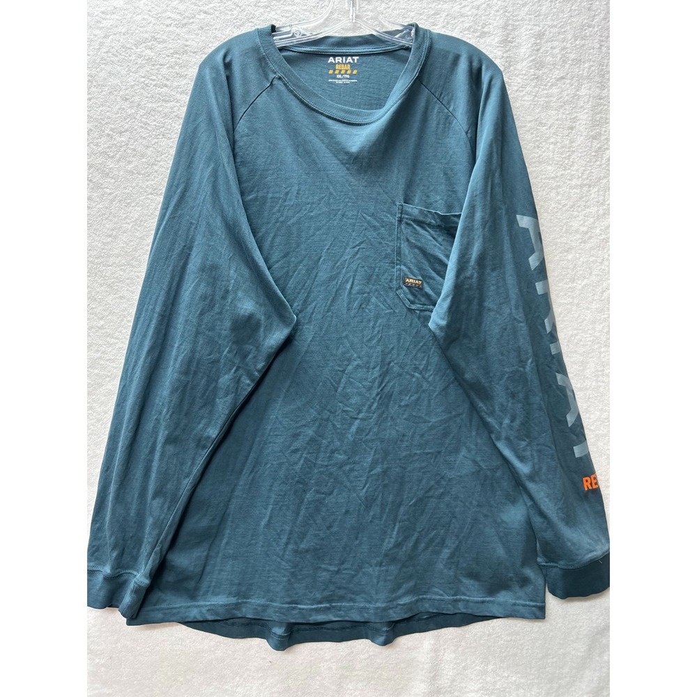 Ariat Rebar Mens Size 2XL Blue Long Sleeve Pullover Crew Neck Shirt (M7)